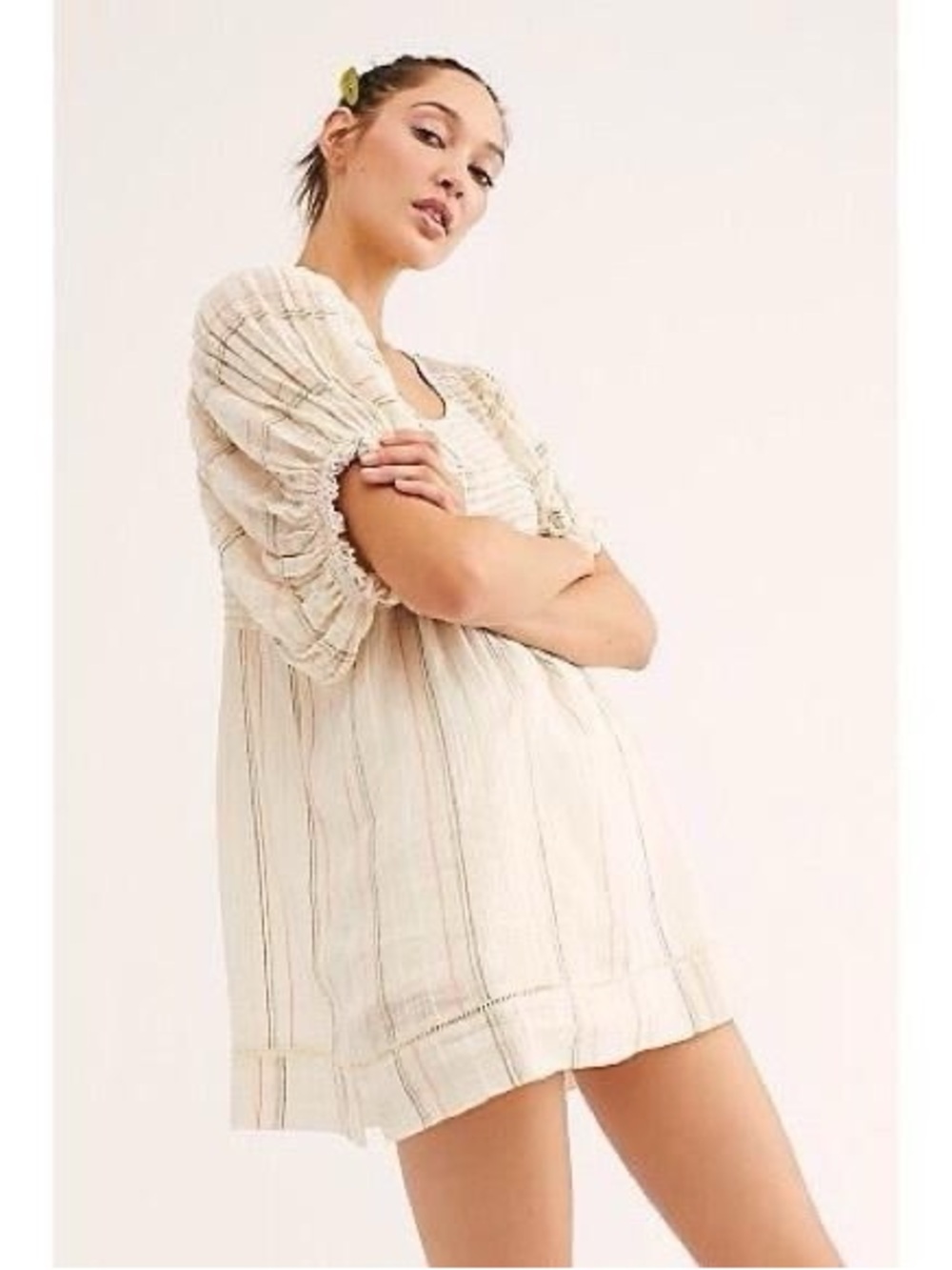 Free People Cream Puff Sleeve Cotton Tunic Blouse